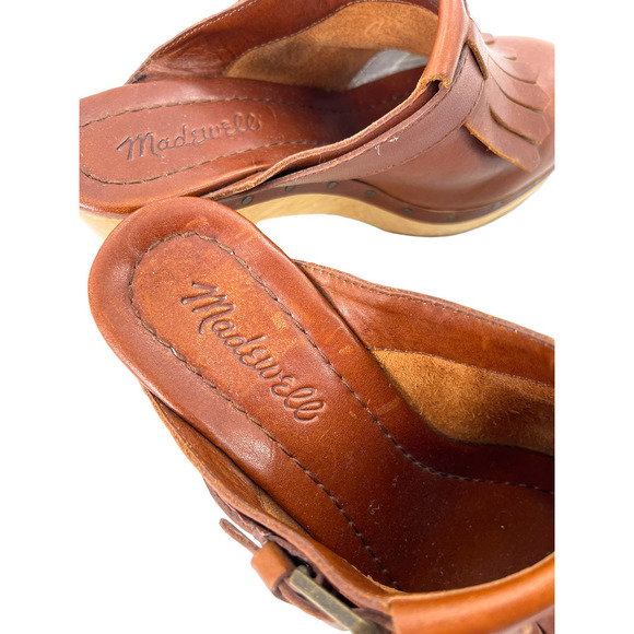 Madewell Womens Leather Fringe Clog Platform Shoe Round Toe Size 6US Brown - Picture 5 of 10